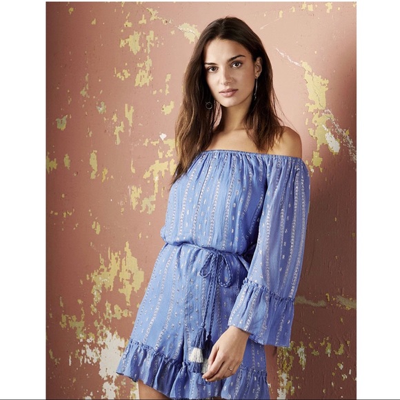 SAYLOR BLUE OFF-THE-SHOULDER ROMPER - Picture 7 of 8